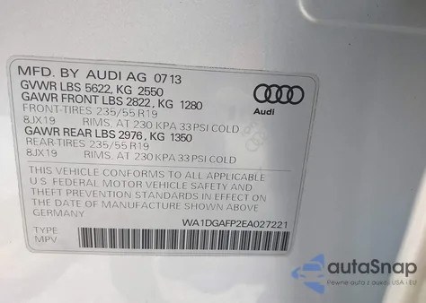 2014 Audi Q5 3.0T Premium Plus z USA, uszkodzony, nr VIN WA1DGAFP2EA027221